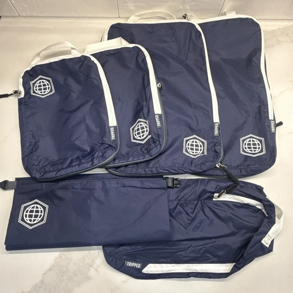 Tripped Travel Gear Packing Cubes – Set of 6 – Luggage Organizers – Blue/White